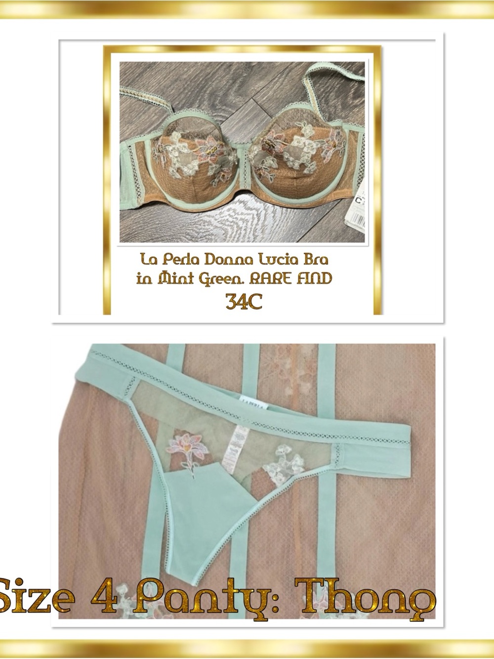 La Perla Donna Lucia Set in Mint Green Sheer Appliqué Embroidery $1,200 Vintage - Picture 7 of 7